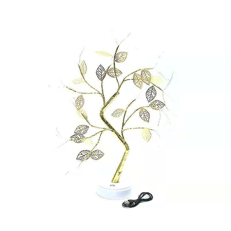 Warm Light Gold Leaf Copper Wire Tree Lamp
