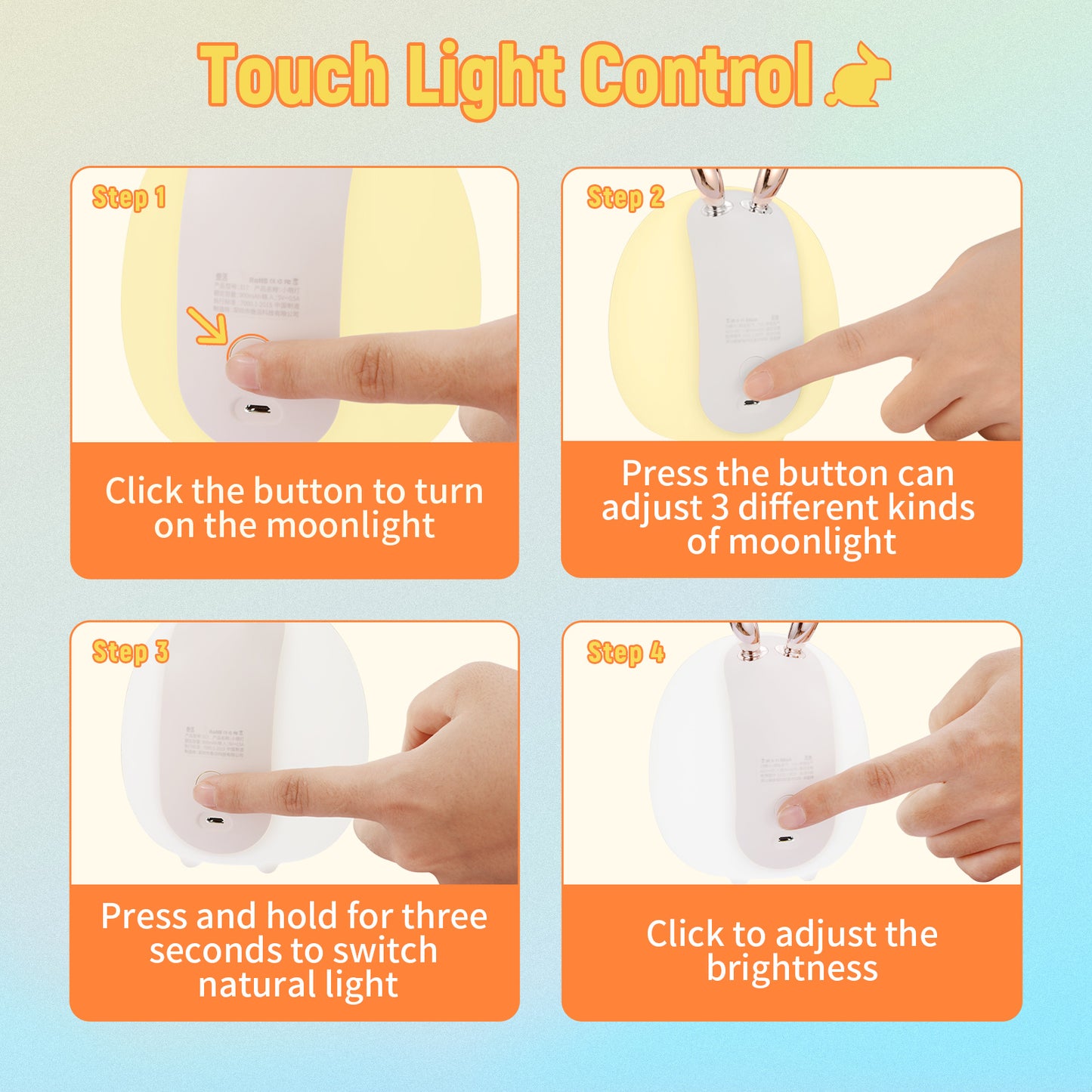 Instructions for using a touch light control device with step-by-step guidance on operation.